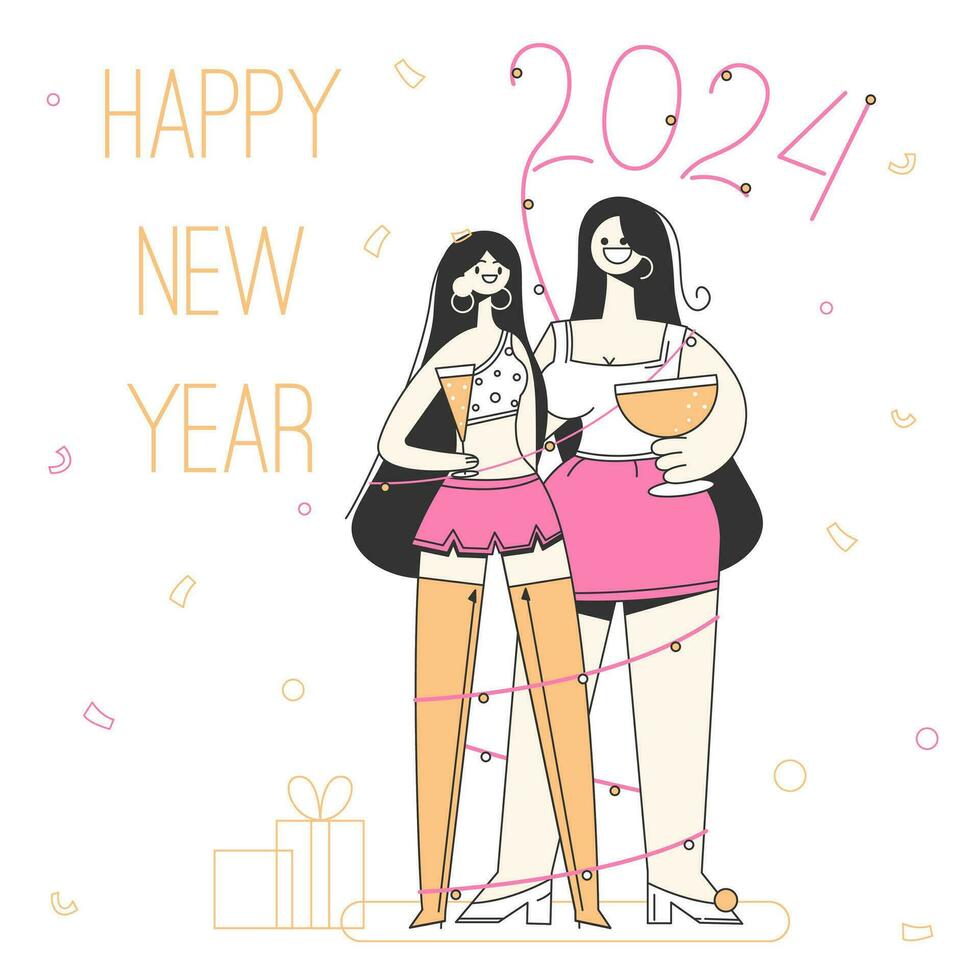 Happy New Year greeting card.New Year party 2024 vector