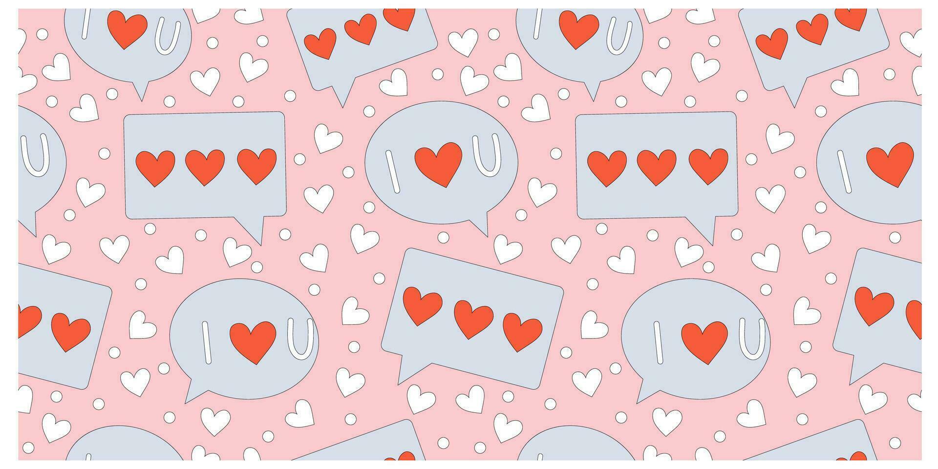 Cute hand drawn pattern with love messages icons. Seamless vector Valentines day design.