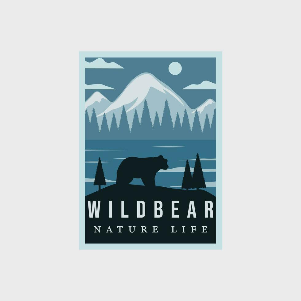 wild bear outdoor minimalist vintage poster illustration template graphic design vector