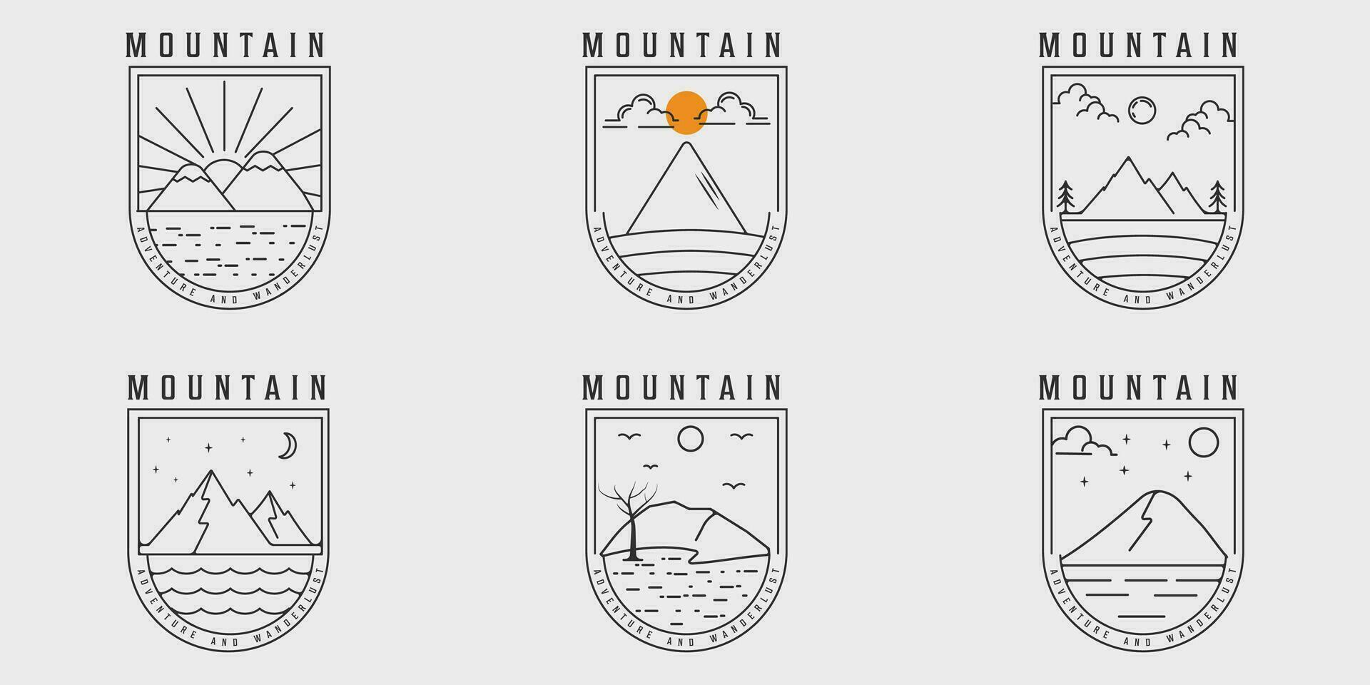 conjunto de Insignia montaña línea Arte logo sencillo vector ilustración modelo icono gráfico diseño