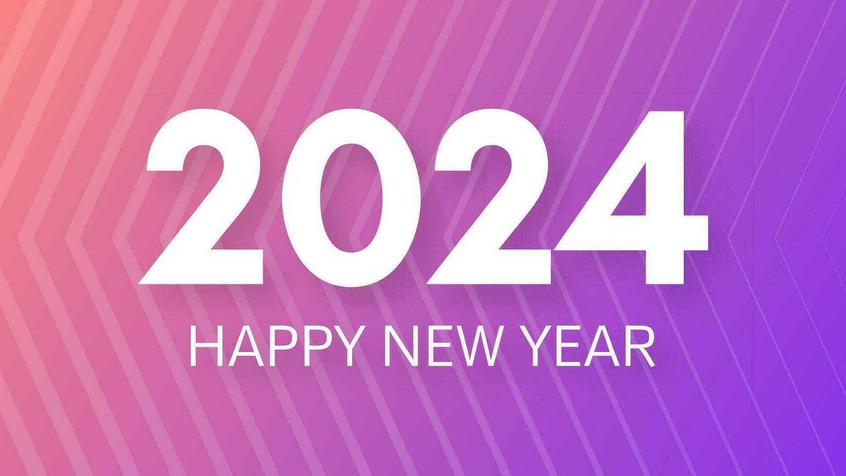 2024 Happy New Year background.  Modern greeting banner template with white 2024 New Year numbers on purple abstract background with lines. Vector illustration