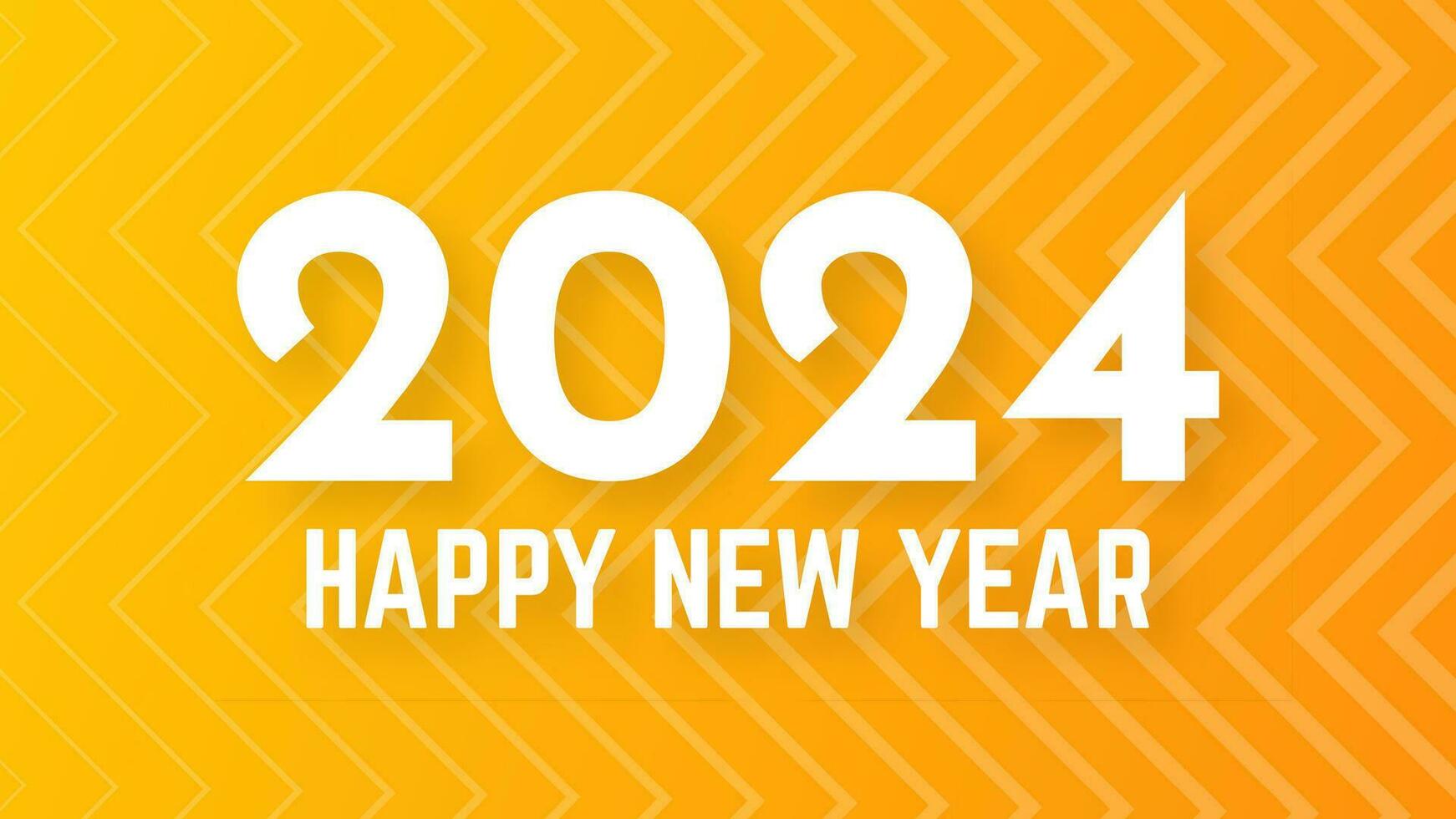 2024 Happy New Year background.  Modern greeting banner template with white 2024 New Year numbers on yellow abstract background with lines. Vector illustration