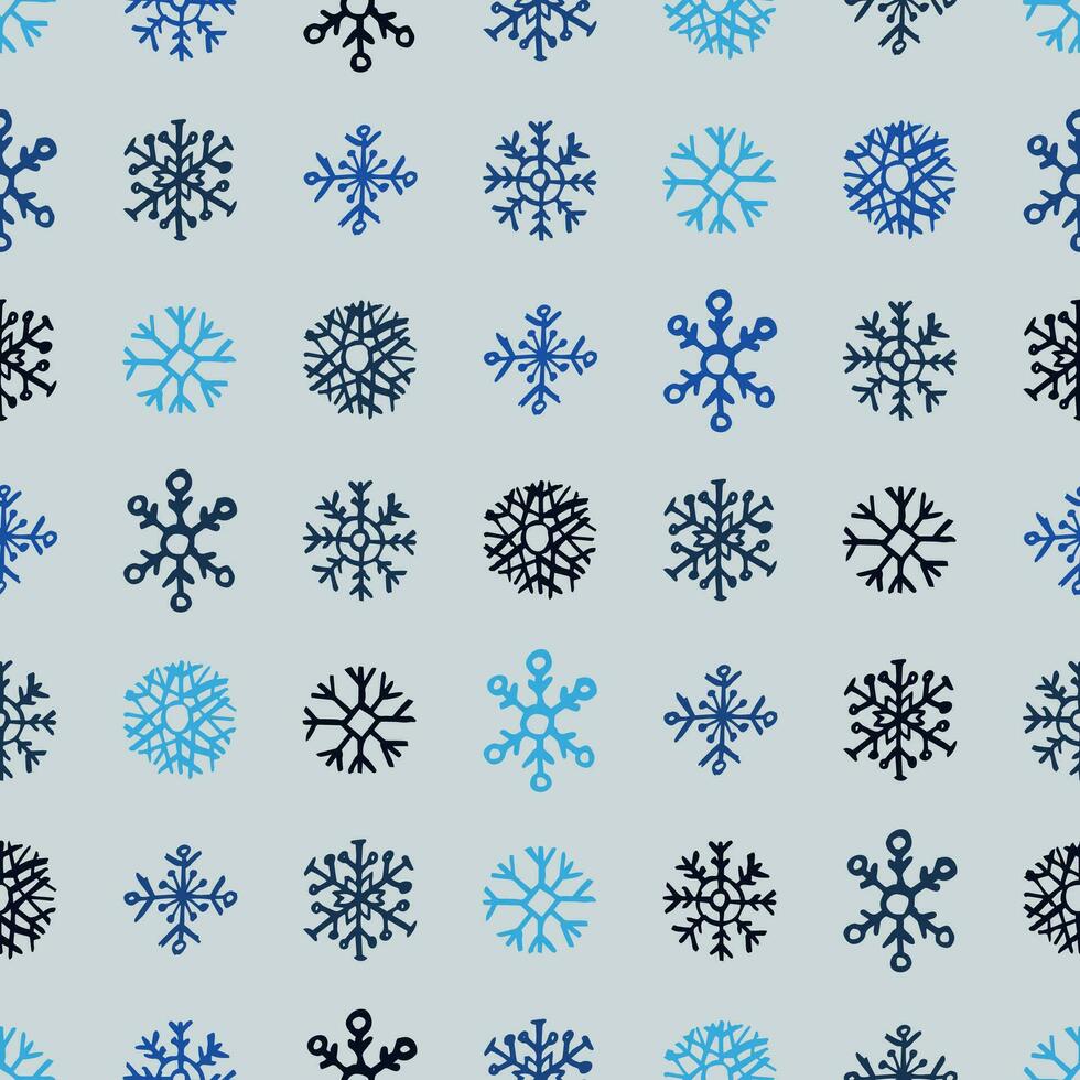 Seamless background of hand drawn snowflakes. Christmas and New Year decoration elements. Vector illustration.