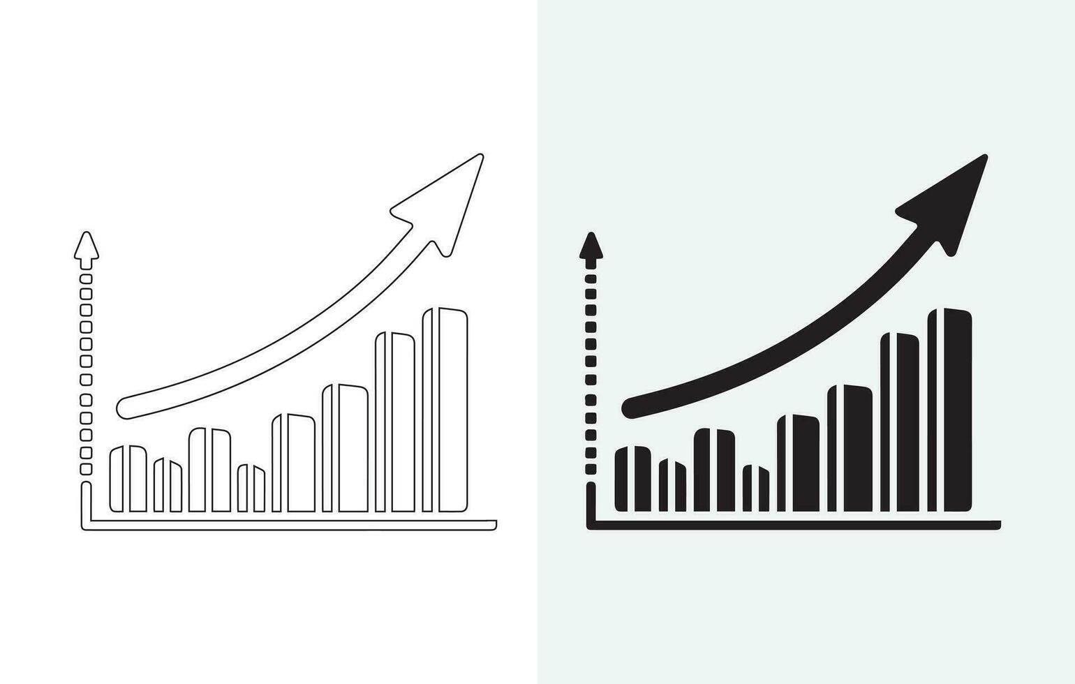 vector aislado en blanco y gris antecedentes conjunto de soltero negro flecha creciente y señalando arriba en gráfico grafico barras icono, éxito grafico Moviente hacia arriba plano diseño interfaz infografía elemento para un