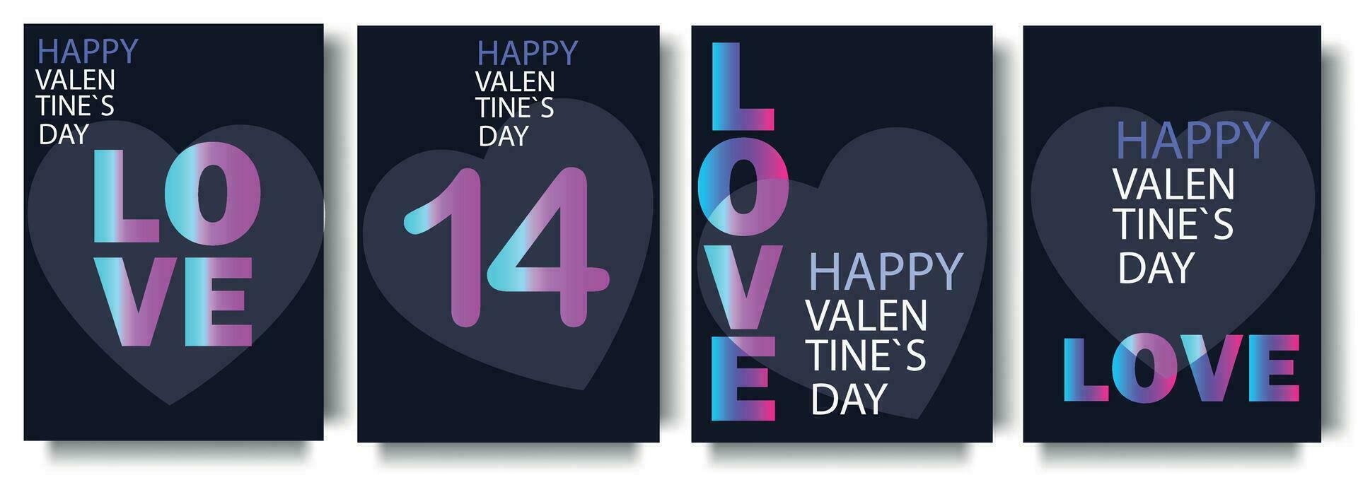 Happy Valentines Day cards set. Modern art design with interesting font and in gradient. Templates for celebration, ads, branding, banner, cover, label, poster, sales vector