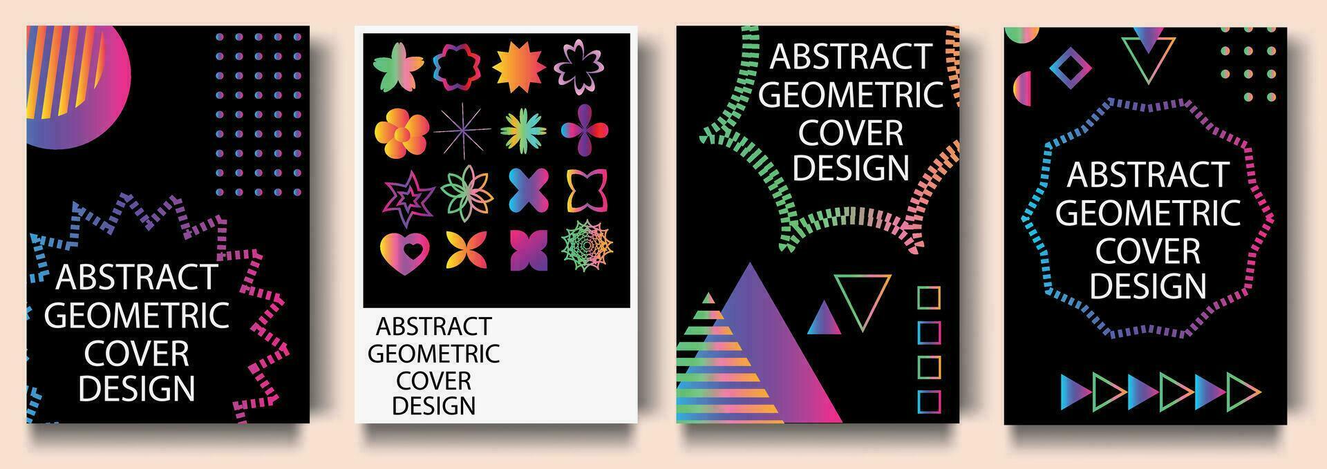 conjunto carteles brutalista diseño con geométrico formas geométrico diseño, resumen antecedentes. de moda brillante cubrir, bandera, póster, folleto. moderno geométrico vector