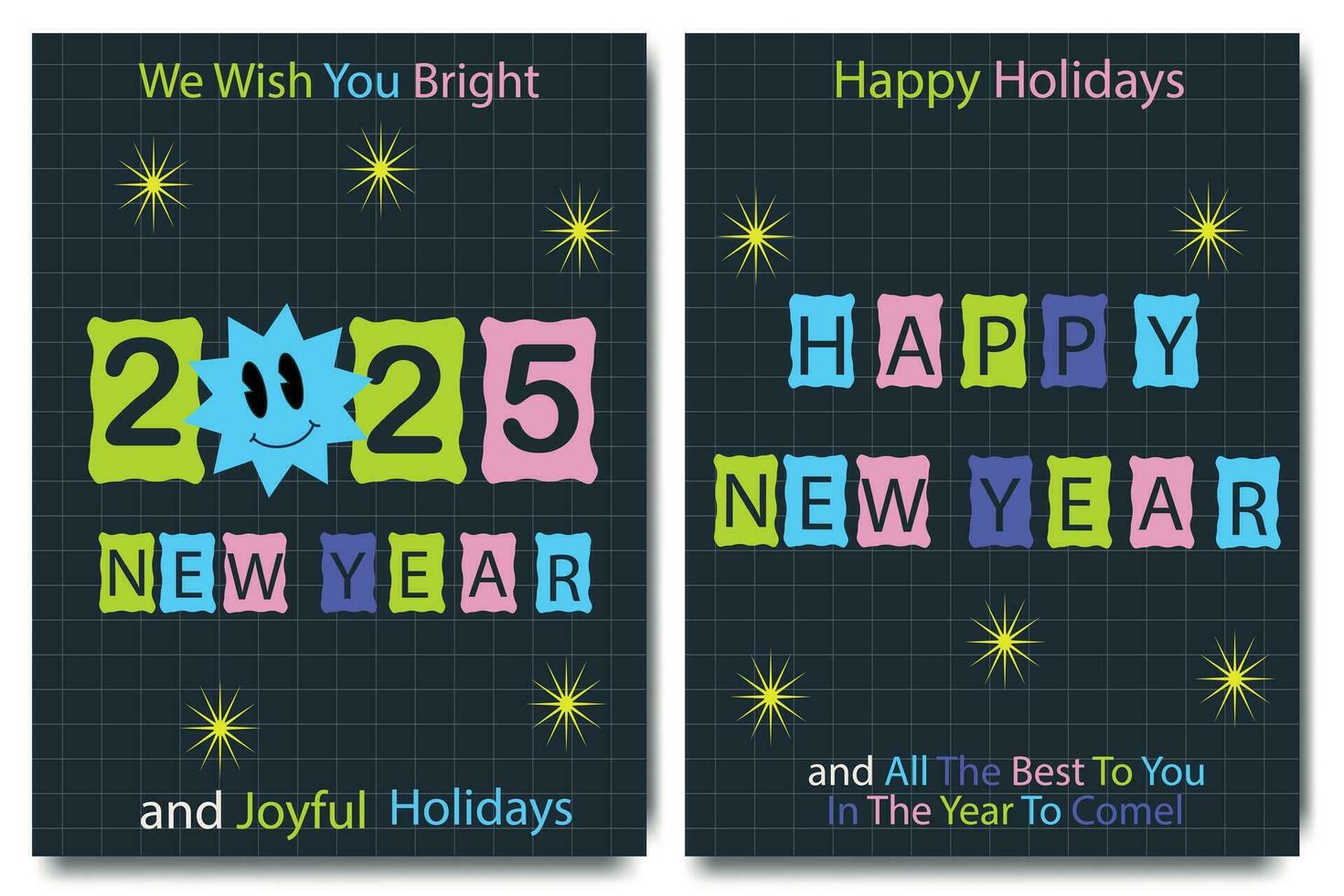 Happy New Year 2025 Poster in Brutalism Style. Retro Y2K Stickers