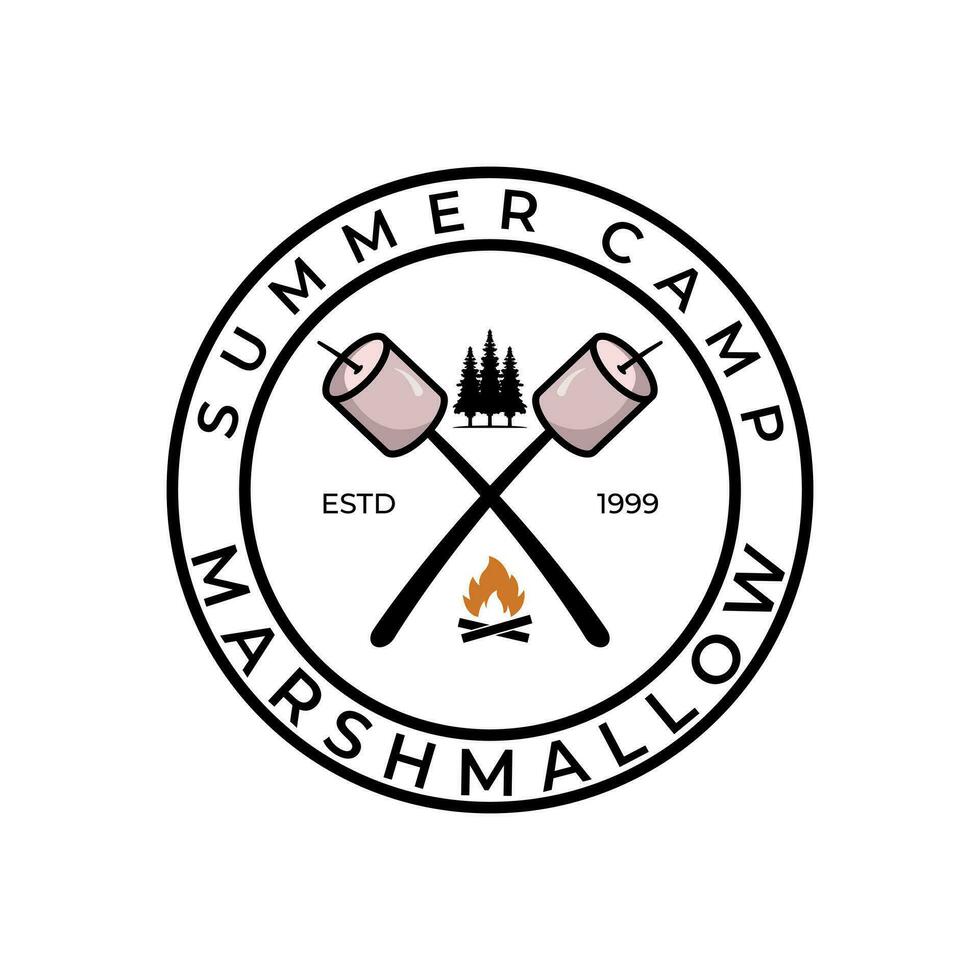 summer camp marshmallow logo vintage vector illustration design, sign and symbol