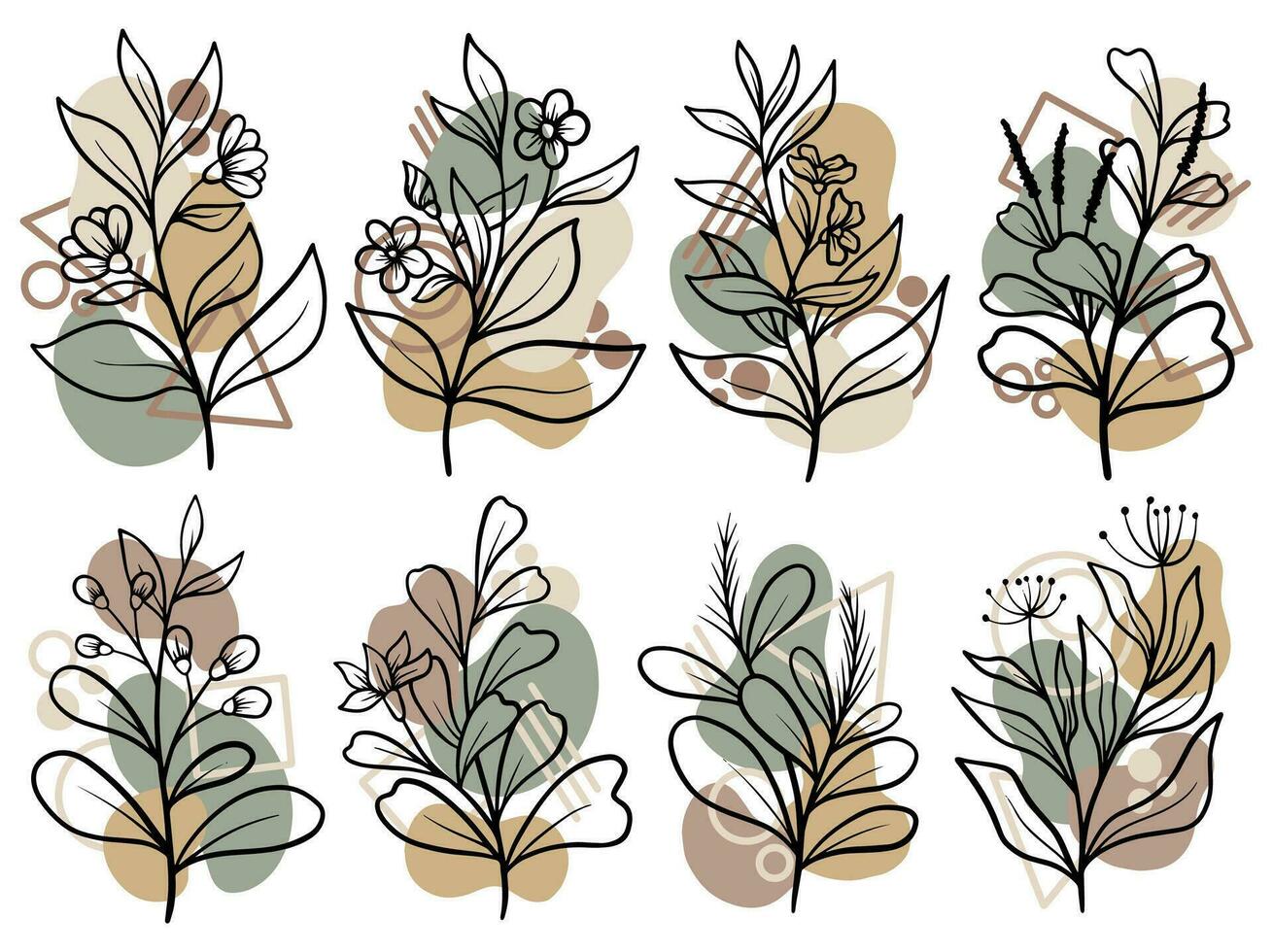 botánico línea Arte resumen flor y hojas ilustración vector