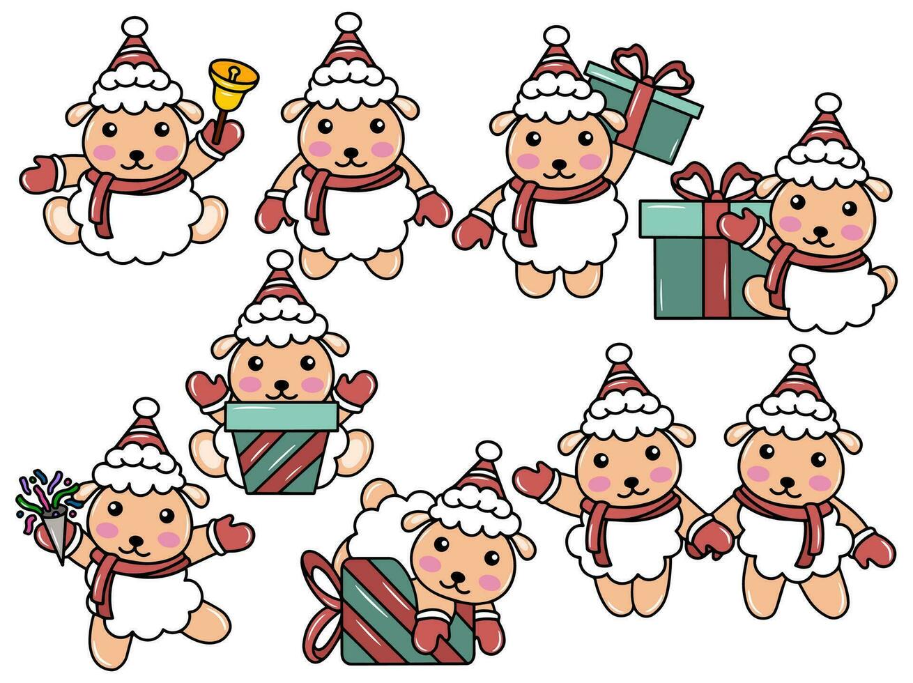 Sheep Cartoon with Santa Hat Christmas vector