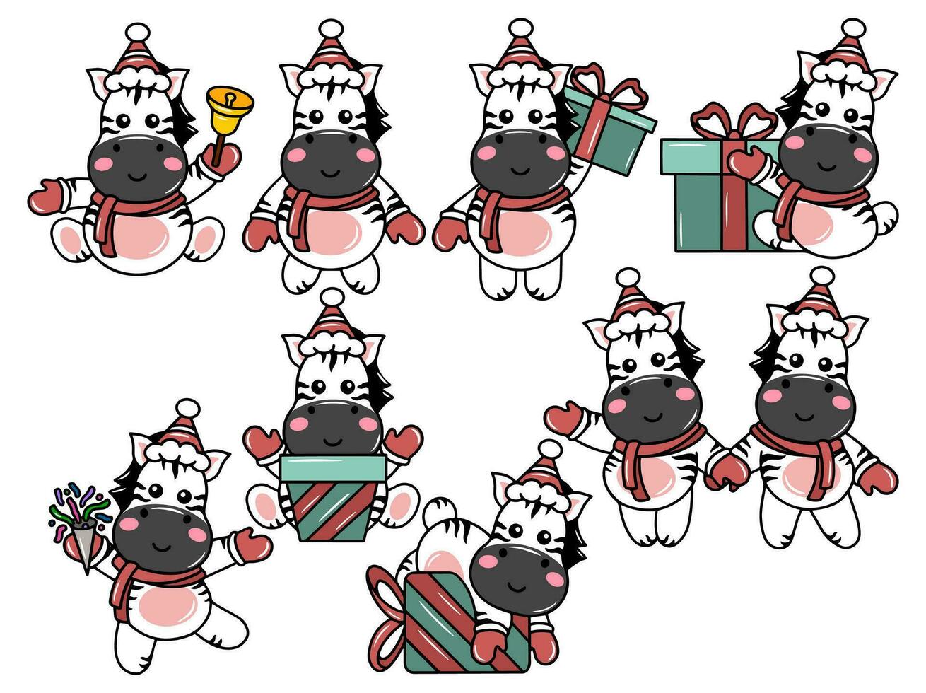 Zebra Cartoon with Santa Hat Christmas vector