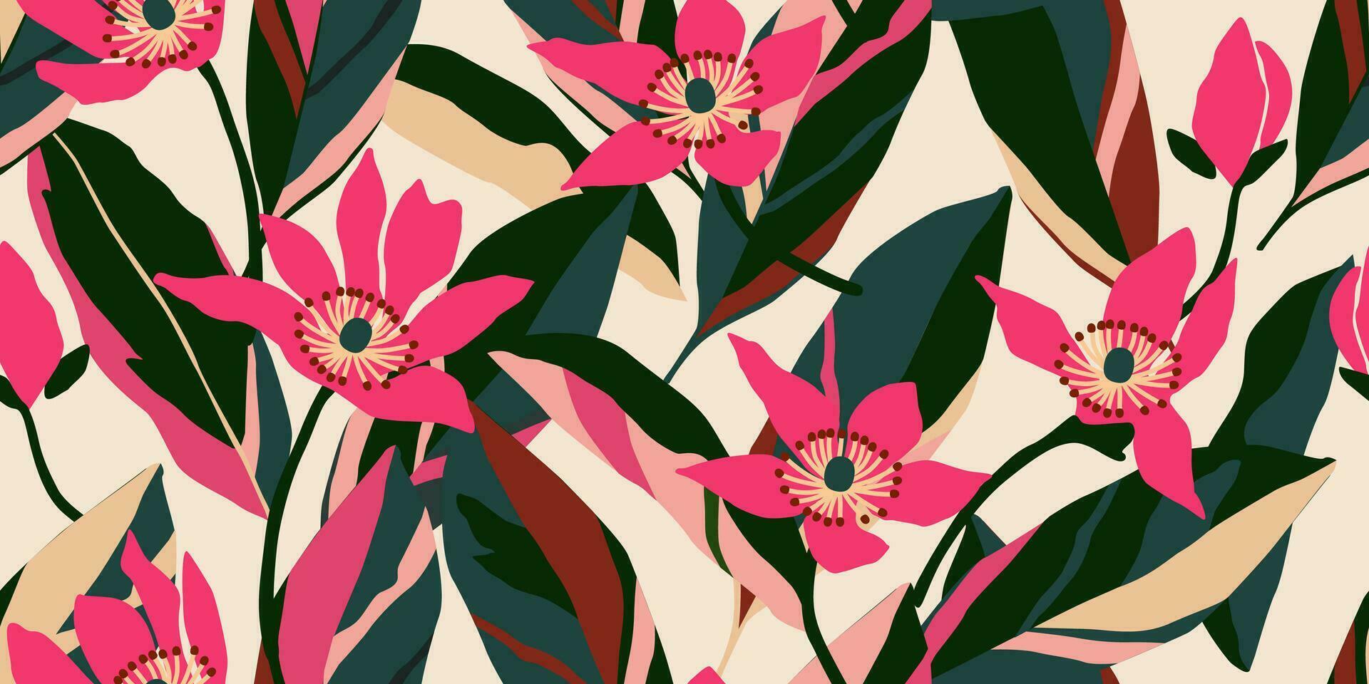 mano dibujado tropical flores, sin costura patrones con floral para tela, textiles, ropa, envase papel, cubrir, bandera, interior decoración, resumen antecedentes. vector ilustración.