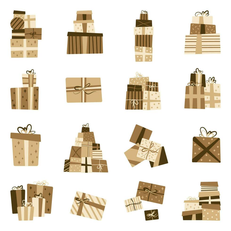 conjunto de sencillo arte regalo cajas para Navidad, nuevo año o cumpleaños. plano diseño elementos. vector