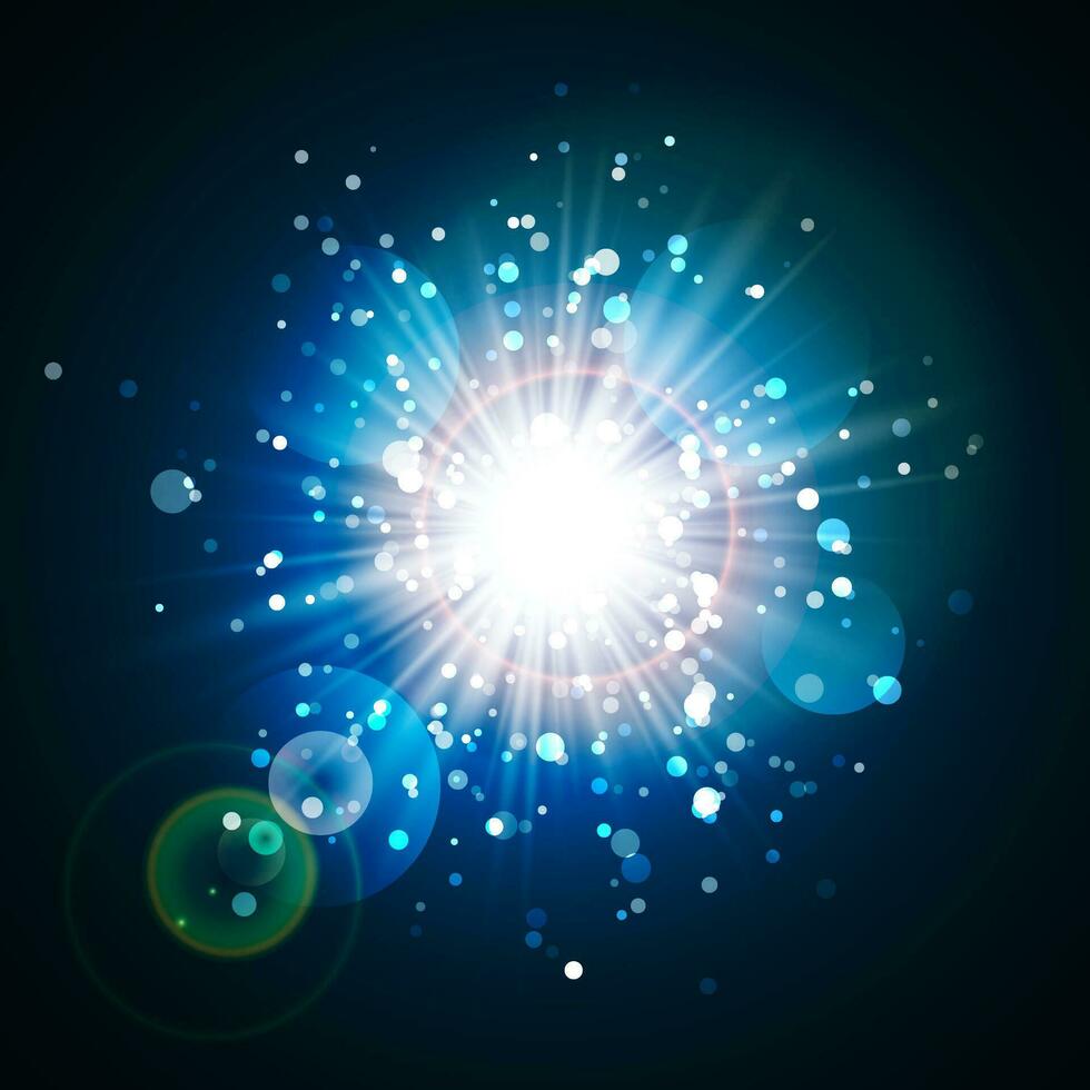 Star burst with sparkles. Light effect. Blue glitter texture vector