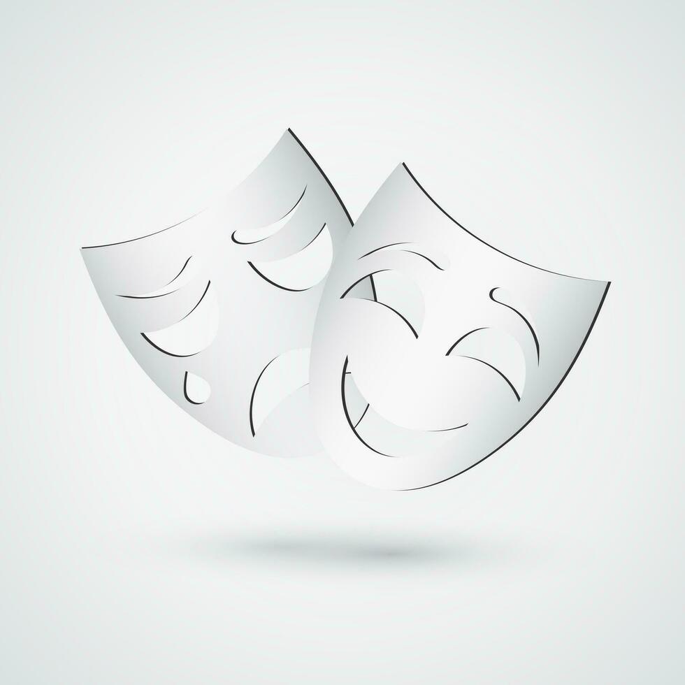 Happy and sad theater masks, simple icon vector