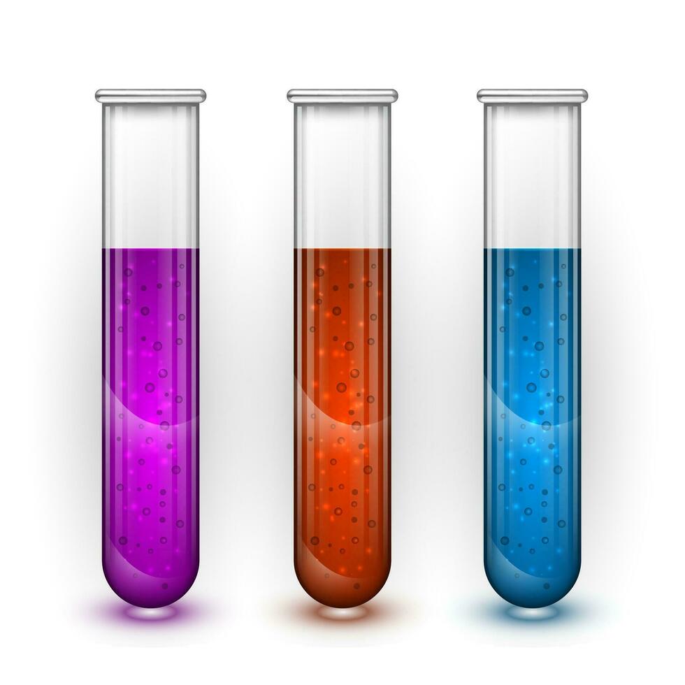 Test tubes, Chemical laboratory transparent flask with liquid. Vector illustration