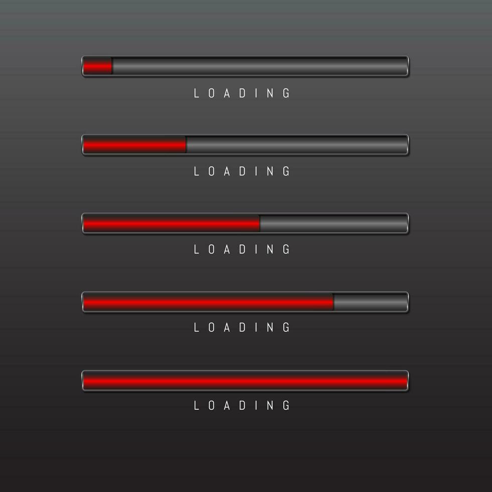 progress bar and loading red color on black background vector