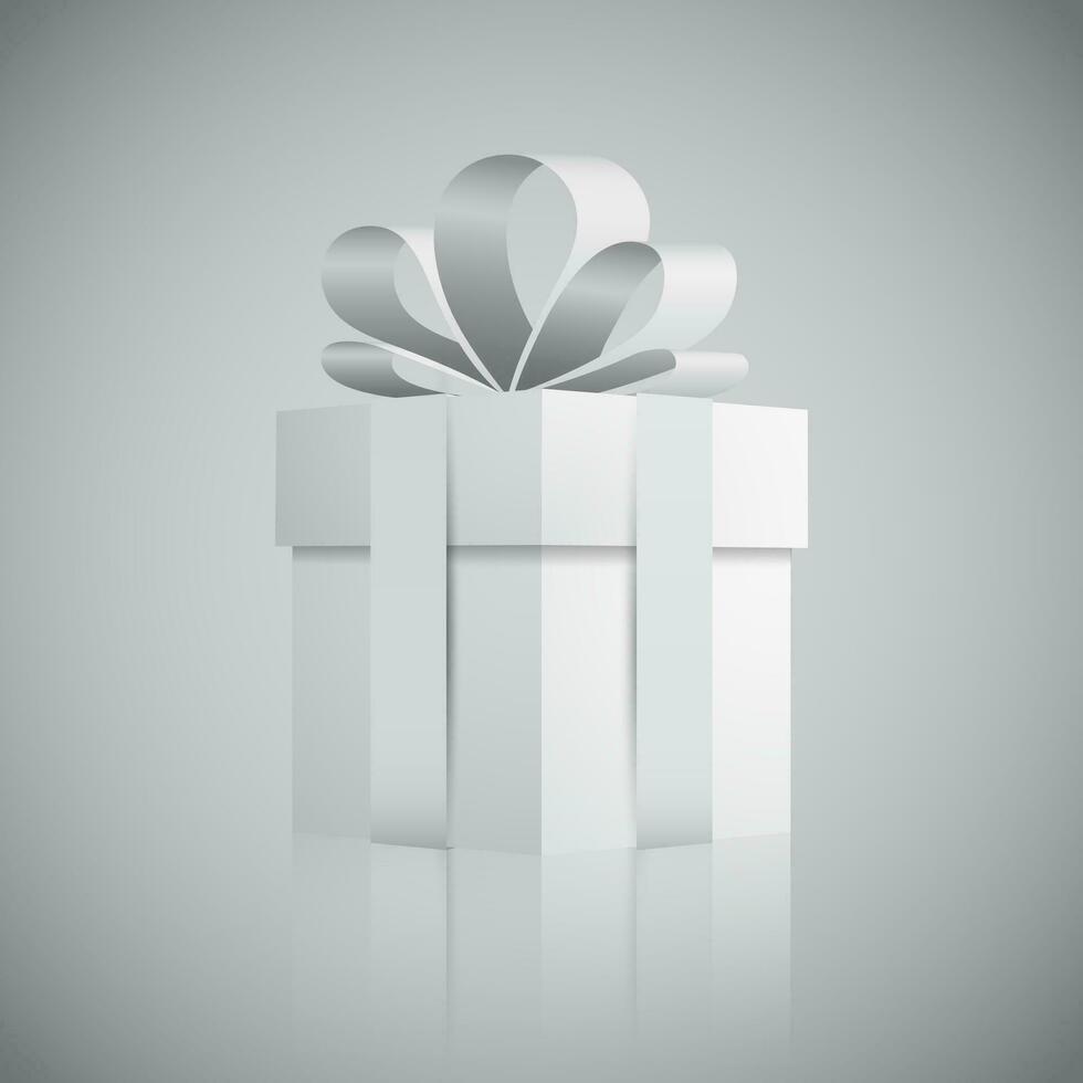 White gift box with ribbon, valentine or Christmas present vector
