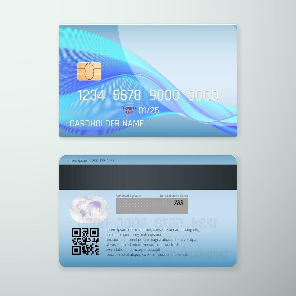 Realistic detailed credit card with blue background. Vector illustration design
