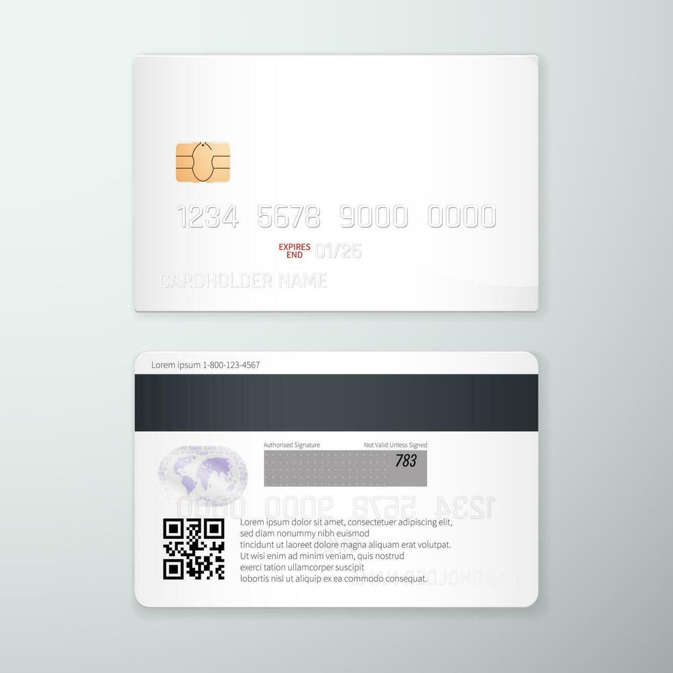 Credit card mockup. Realistic detailed credit cards set abstract design background. Front and back side template. Money, payment symbol. Vector illustration EPS10