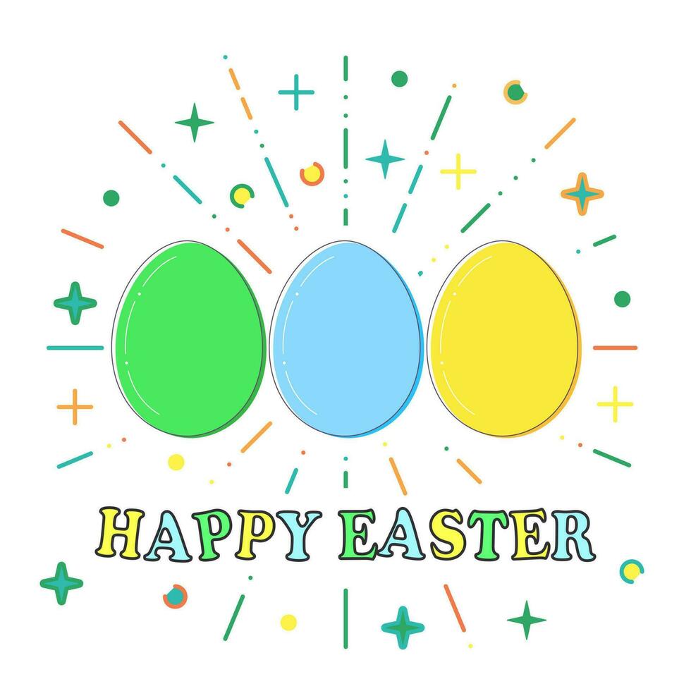 Happy Easter, Flat blue, green and yellow easter eggs vector