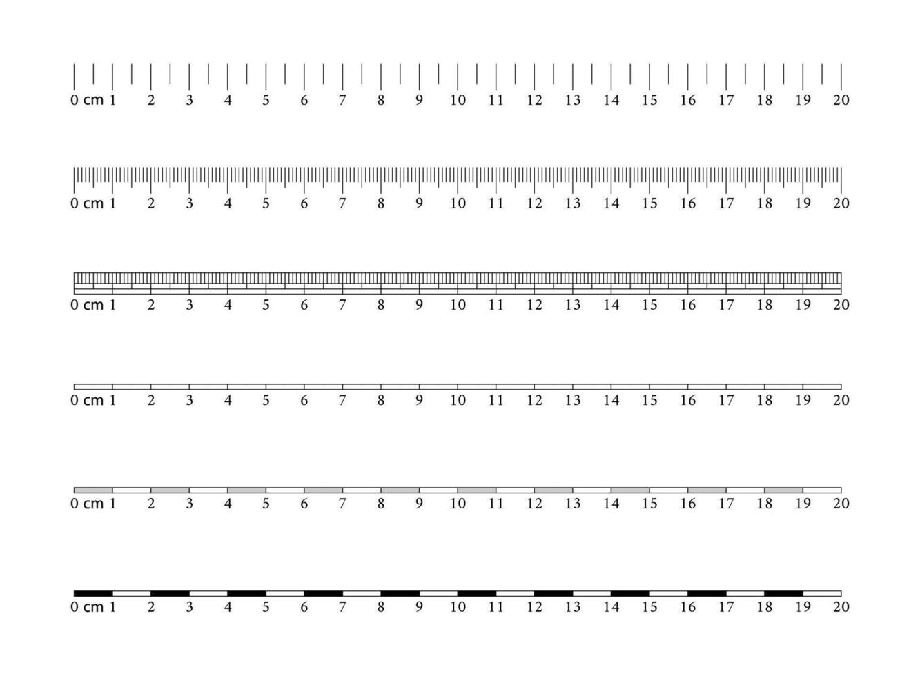 métrico imperial gobernantes centímetro. medición herramienta. regla graduación. Talla indicador unidades. vector