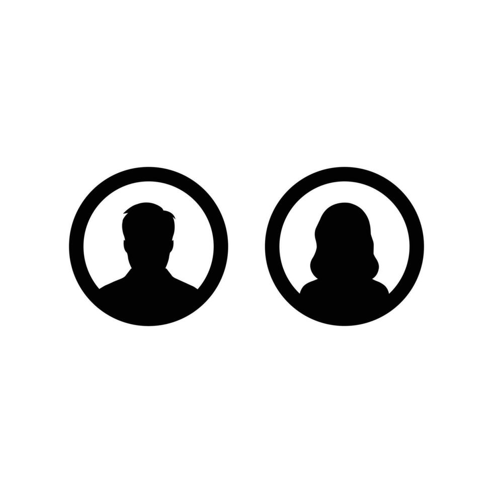 un vector ilustración representando masculino y hembra cara siluetas o iconos, servicio como negro avatares o perfiles para desconocido o anónimo individuos