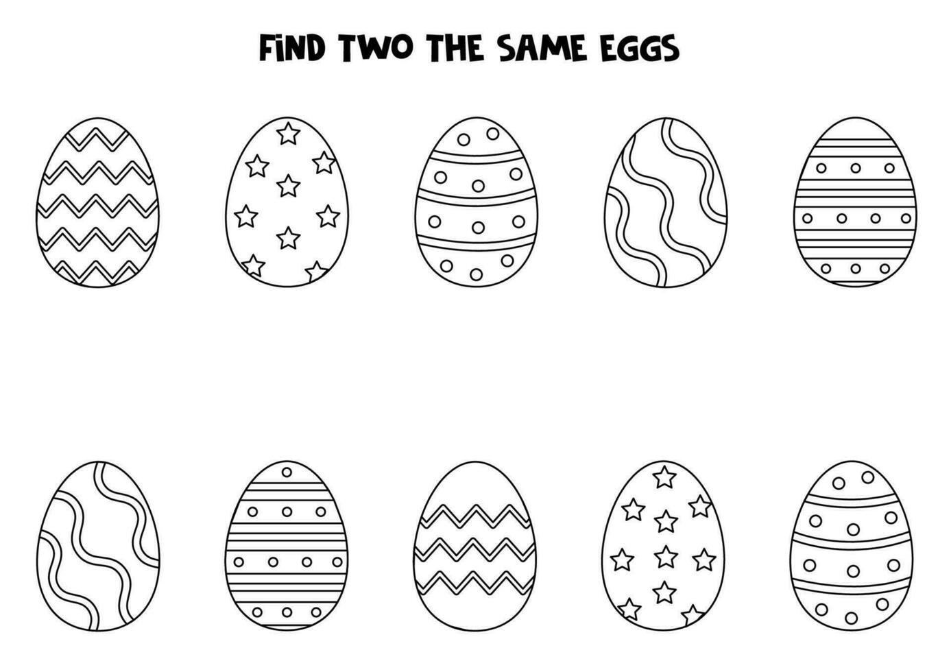 Find two the same Easter eggs. Educational game for preschool children. vector