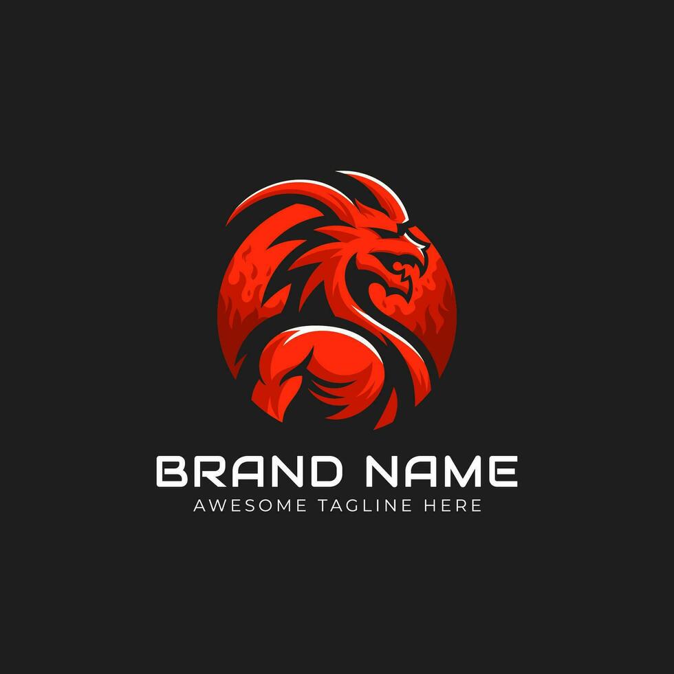 Humanoid dragon mascot vector logo illustration. Creative and unique dragon as company brand identity.