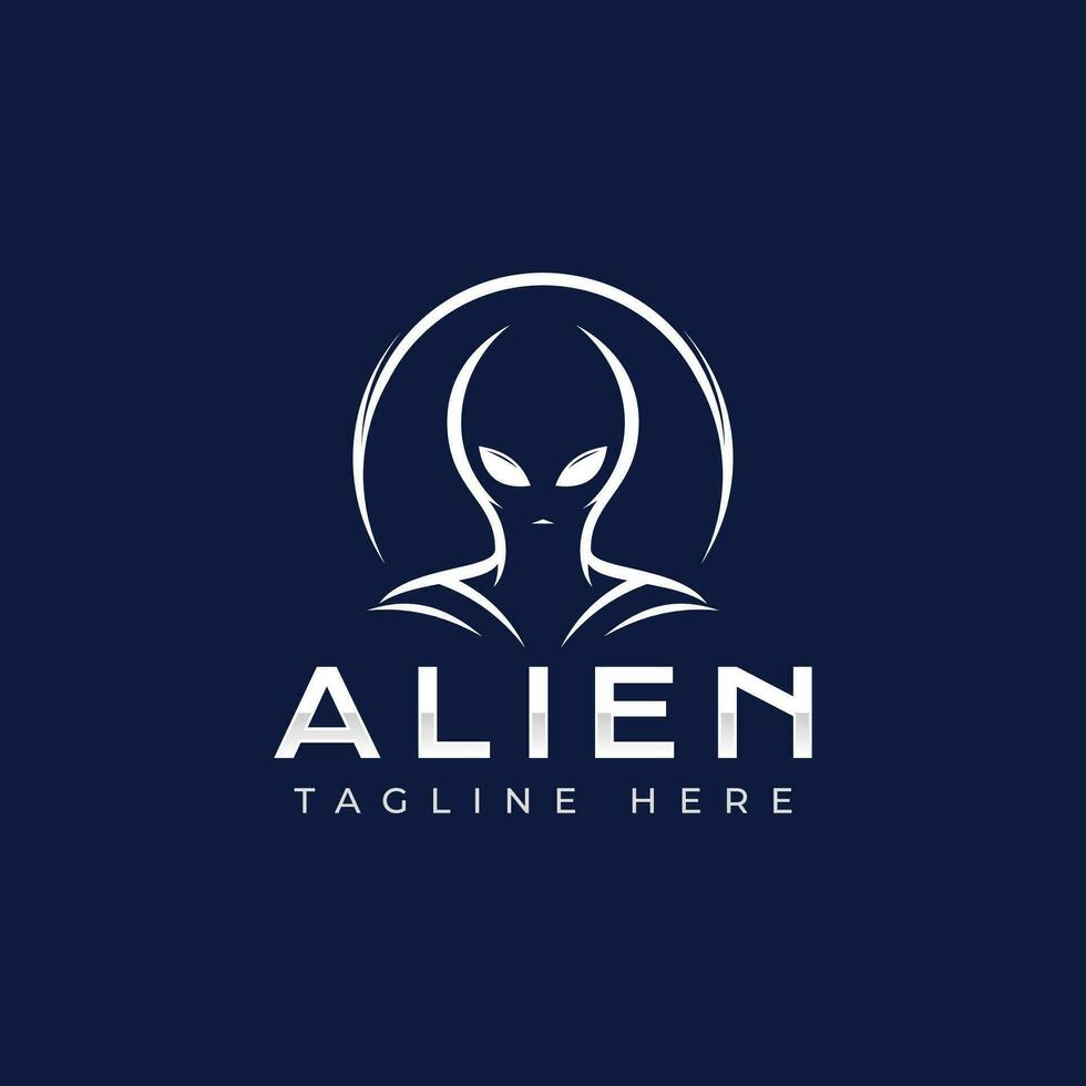 Alien vector logo illustration. Minimal alien logo on dark blue background.
