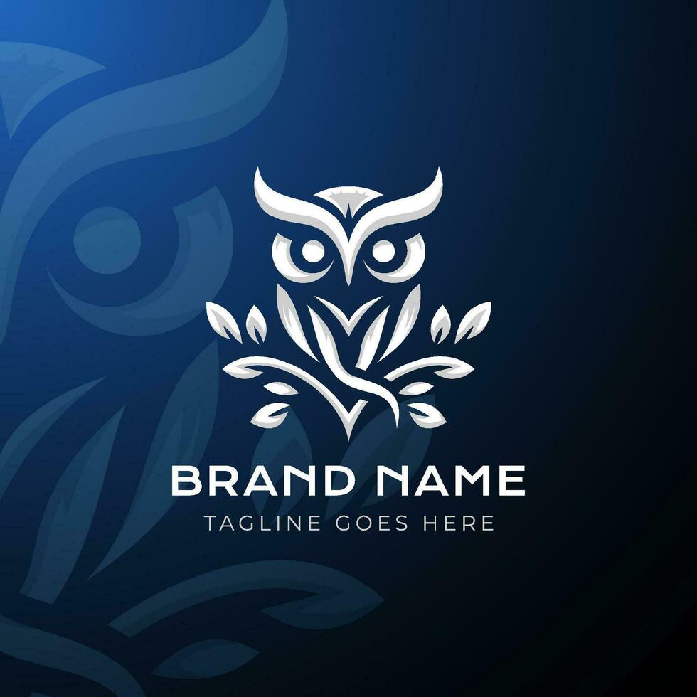 Owl logo vector illustration. Emblem logo mascot on blue gradient background.