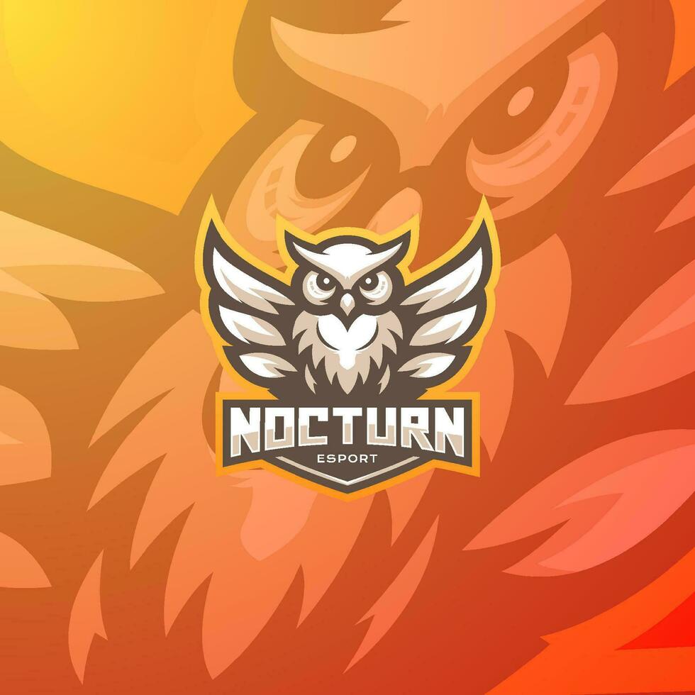 Esport team owl logo vector illustration. Emblem logo mascot on orange gradient background.