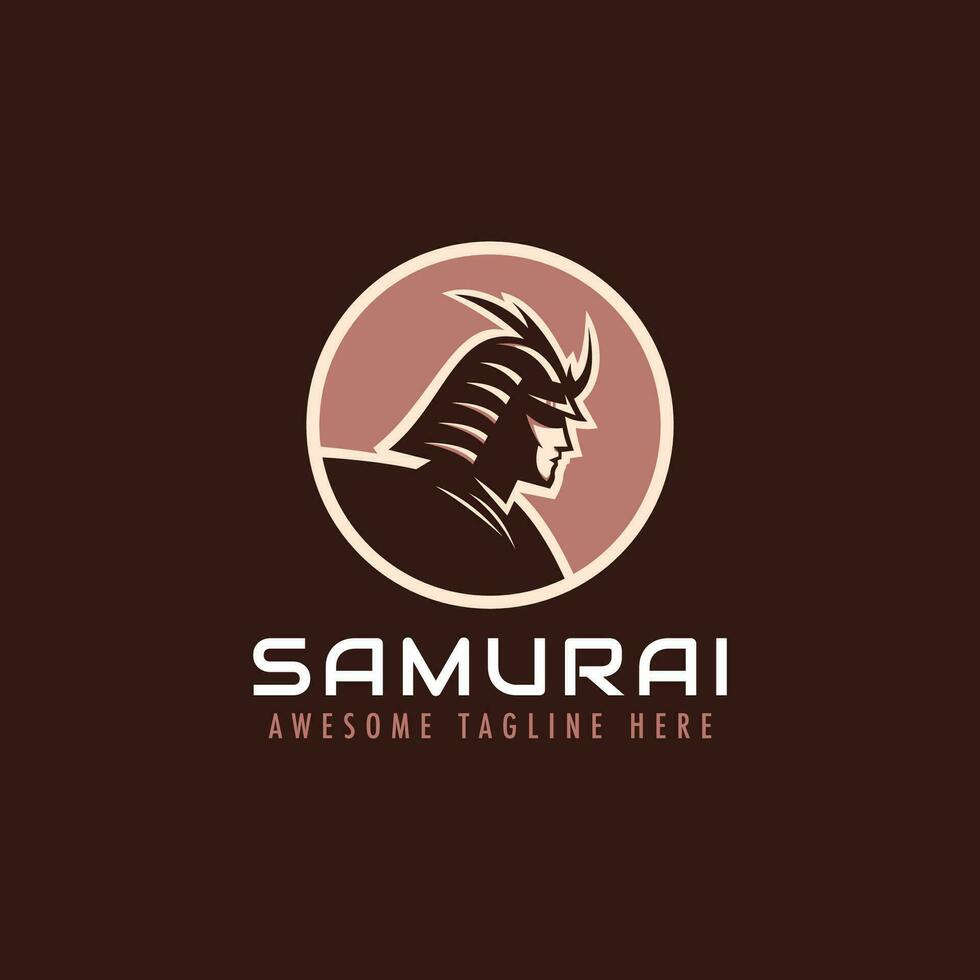 Samurai logo vector illustration. Japanese warrior mascot emblem for game team.