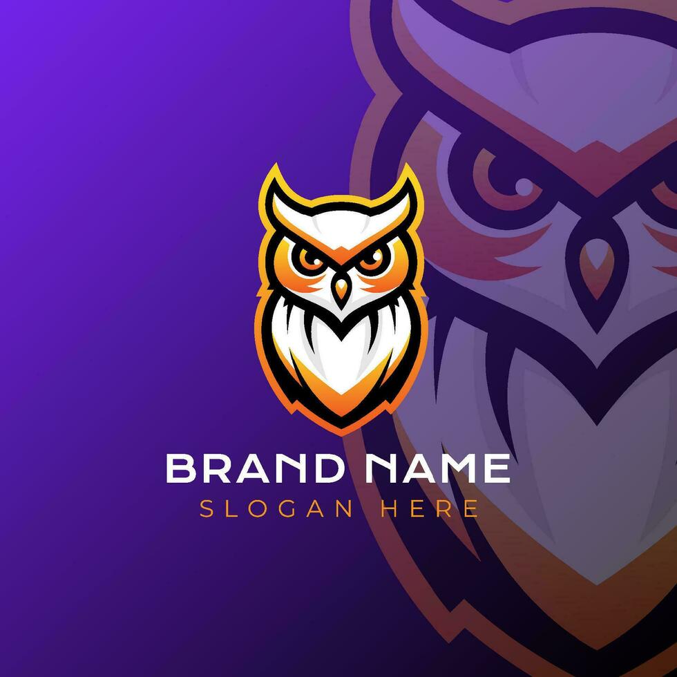 Owl logo vector illustration. Emblem logo mascot on purple gradient background.