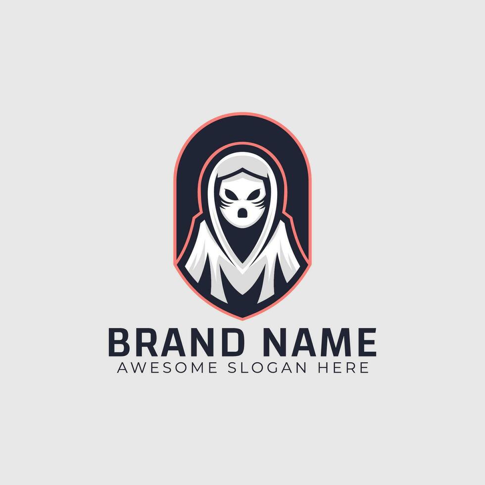 Scary ghost mascot vector logo illustration. Creepy spirit as company brand identity.