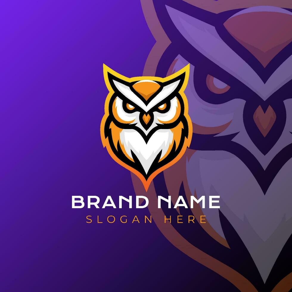Owl logo vector illustration. Emblem logo mascot on purple gradient background.