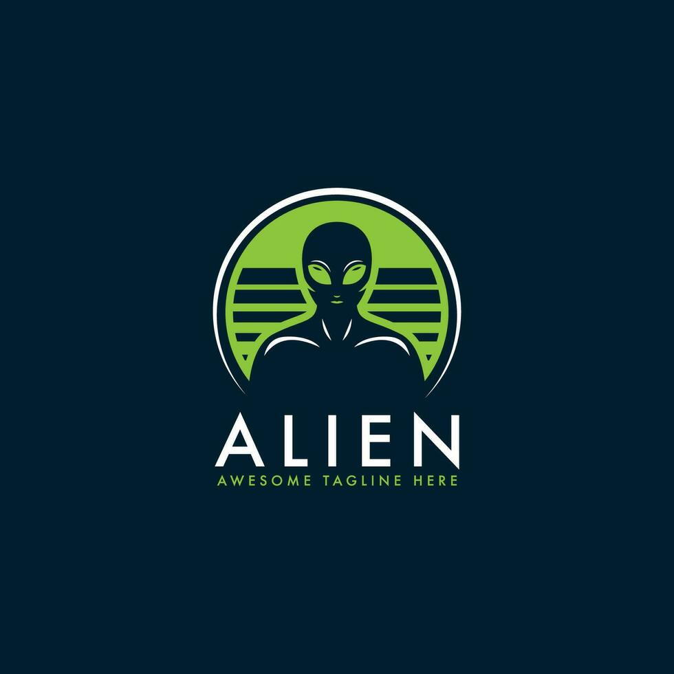 Alien vector logo illustration. Minimal alien logo on dark blue background.