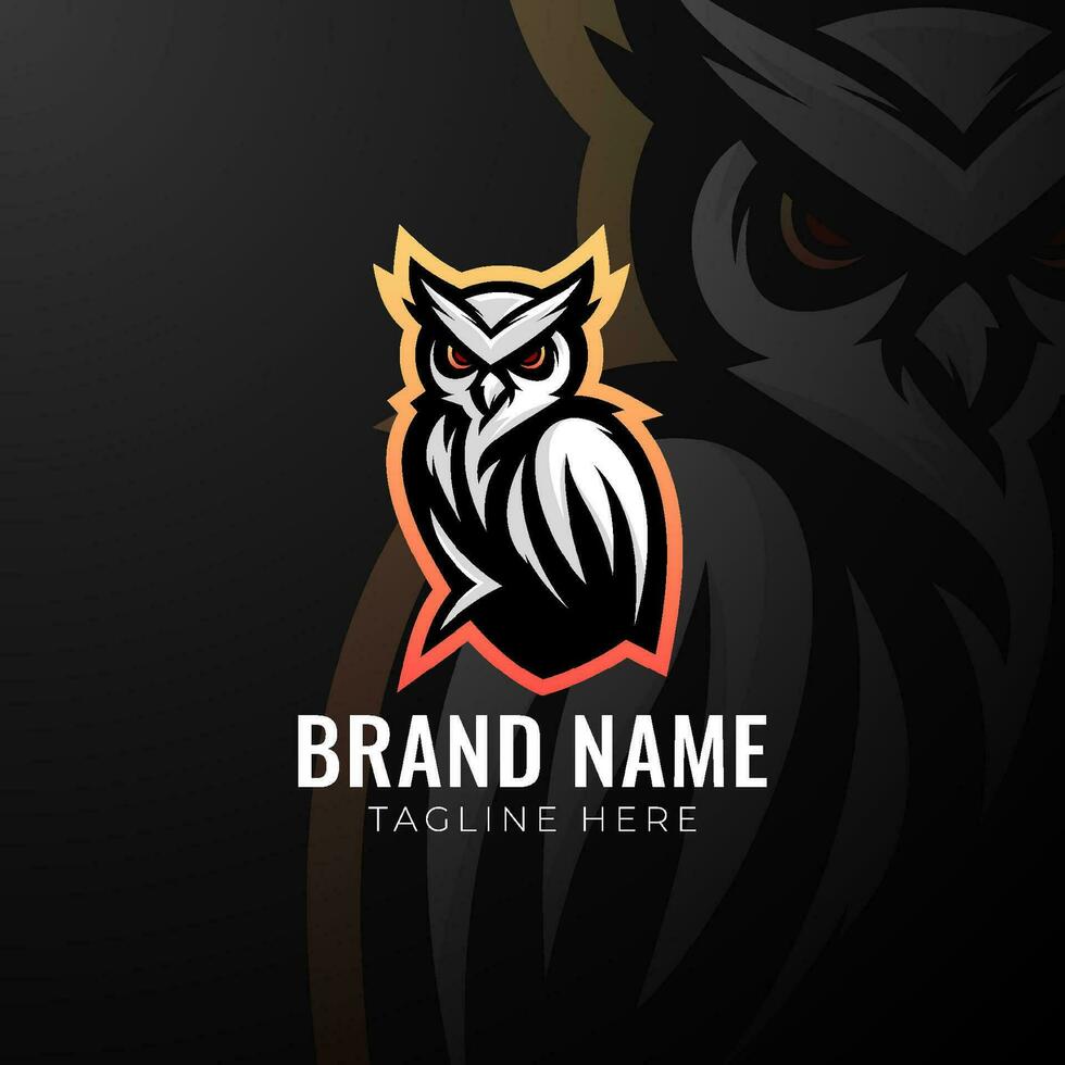 Owl logo vector illustration. Emblem logo mascot on dark gradient background.
