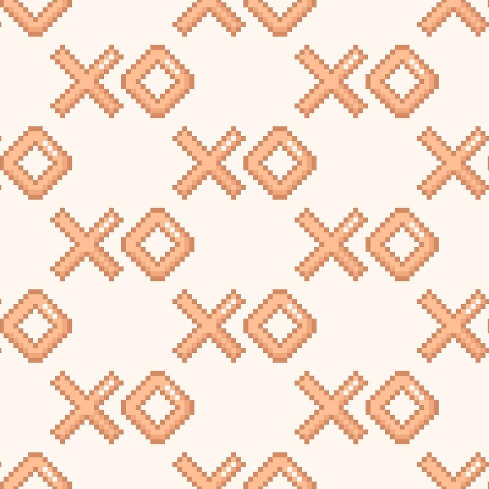 Pixel XOXO symbol seamless pattern for Valentines day design. Hugs and kisses symbol in peach fuzz color vector