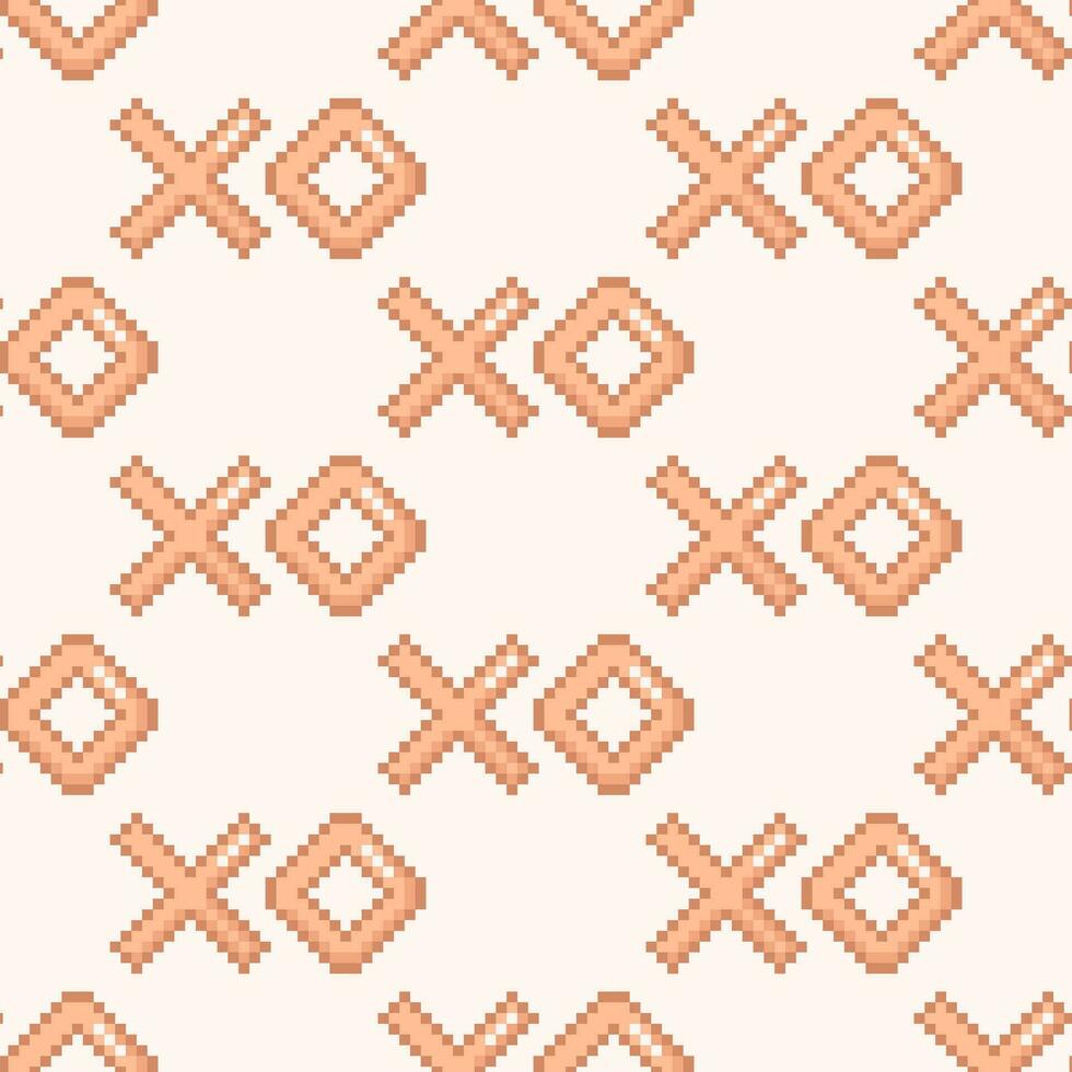 Pixel XOXO symbol seamless pattern for Valentines day design. Hugs and kisses symbol in peach fuzz color vector