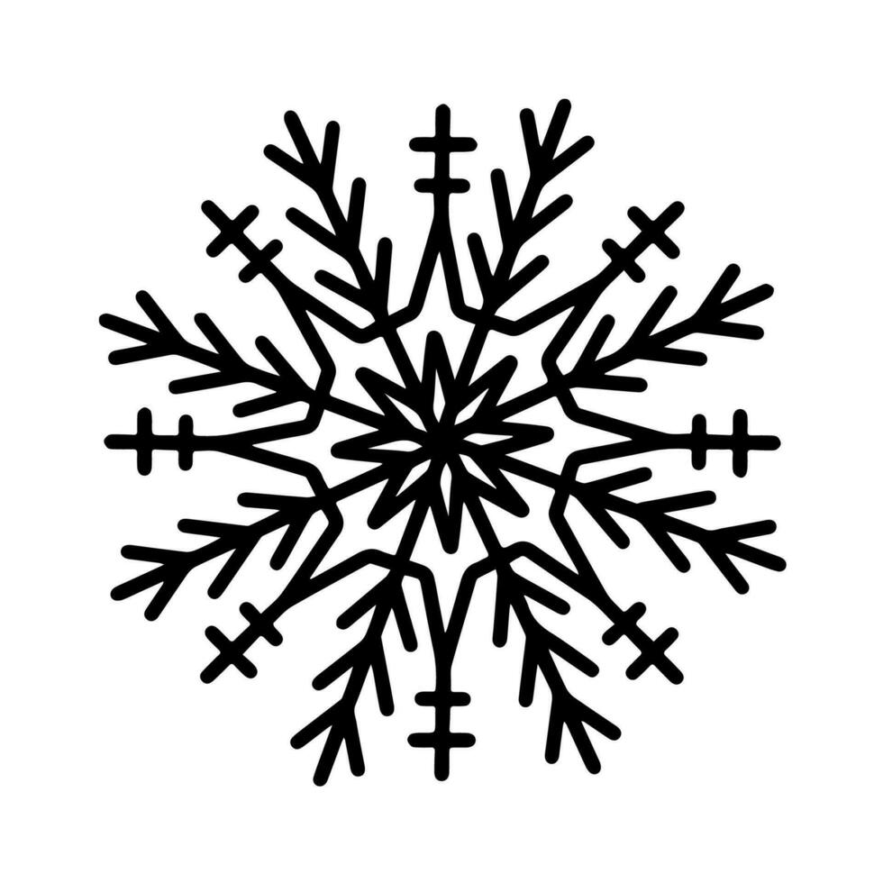 vector dibujado a mano copo de nieve aislado en el icono de fondo blanco. feliz navidad y feliz año nuevo elementos de tipografía. Doodle elemento vintage para diseño de temporada, decoración, tarjetas de felicitación.