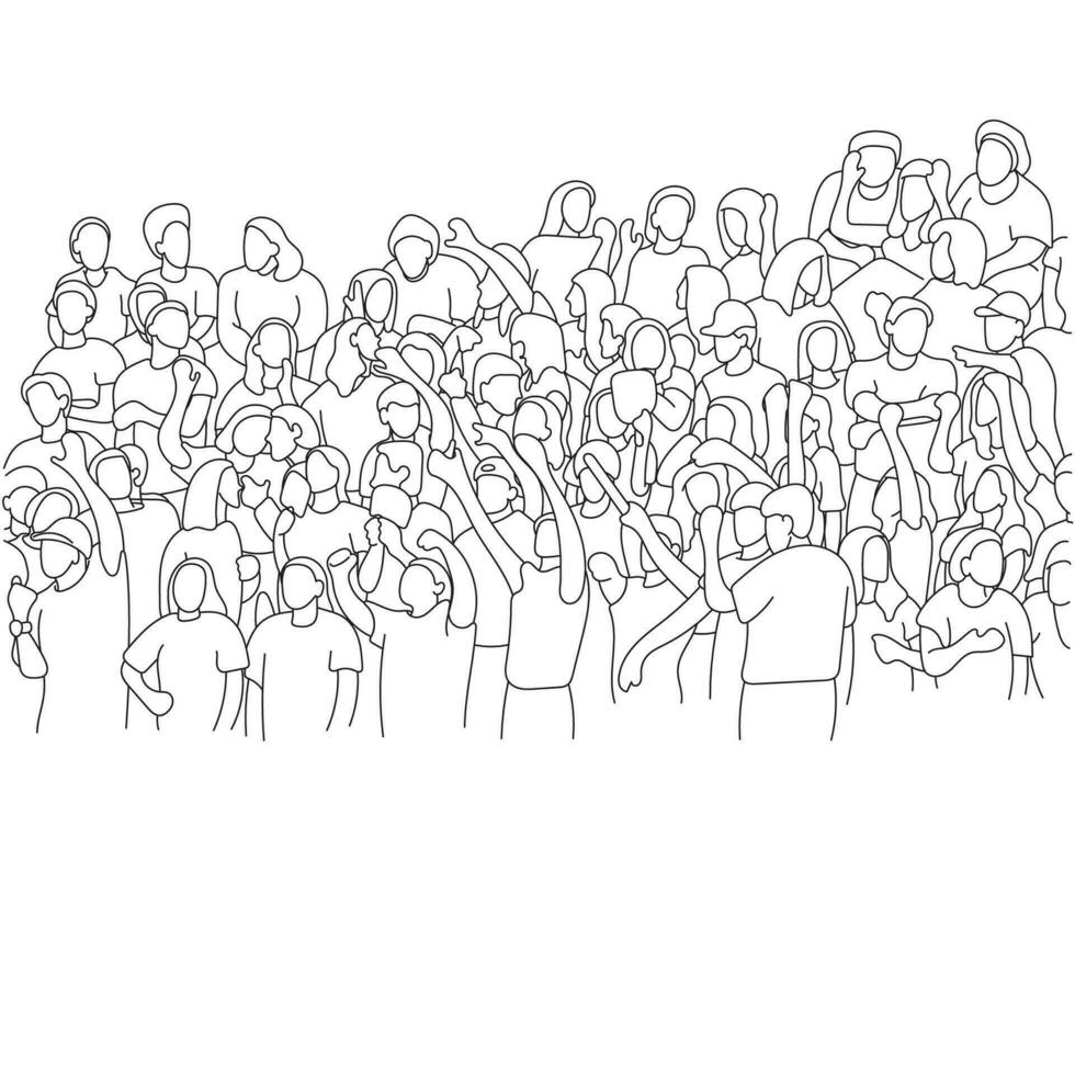 group of crowded people cheering on stadium illustration vector hand drawn isolated on white background