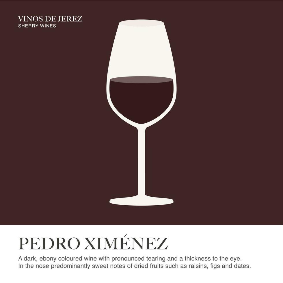 Pedro Ximenez spec sheet. Sherry wine. Illustrated guide for bars, restaurants, tourist guides, encyclopedias vector