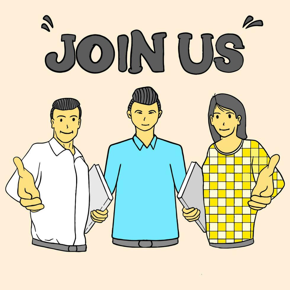 business illustration opening job vacancies inviting people to apply for work, flat design style vector