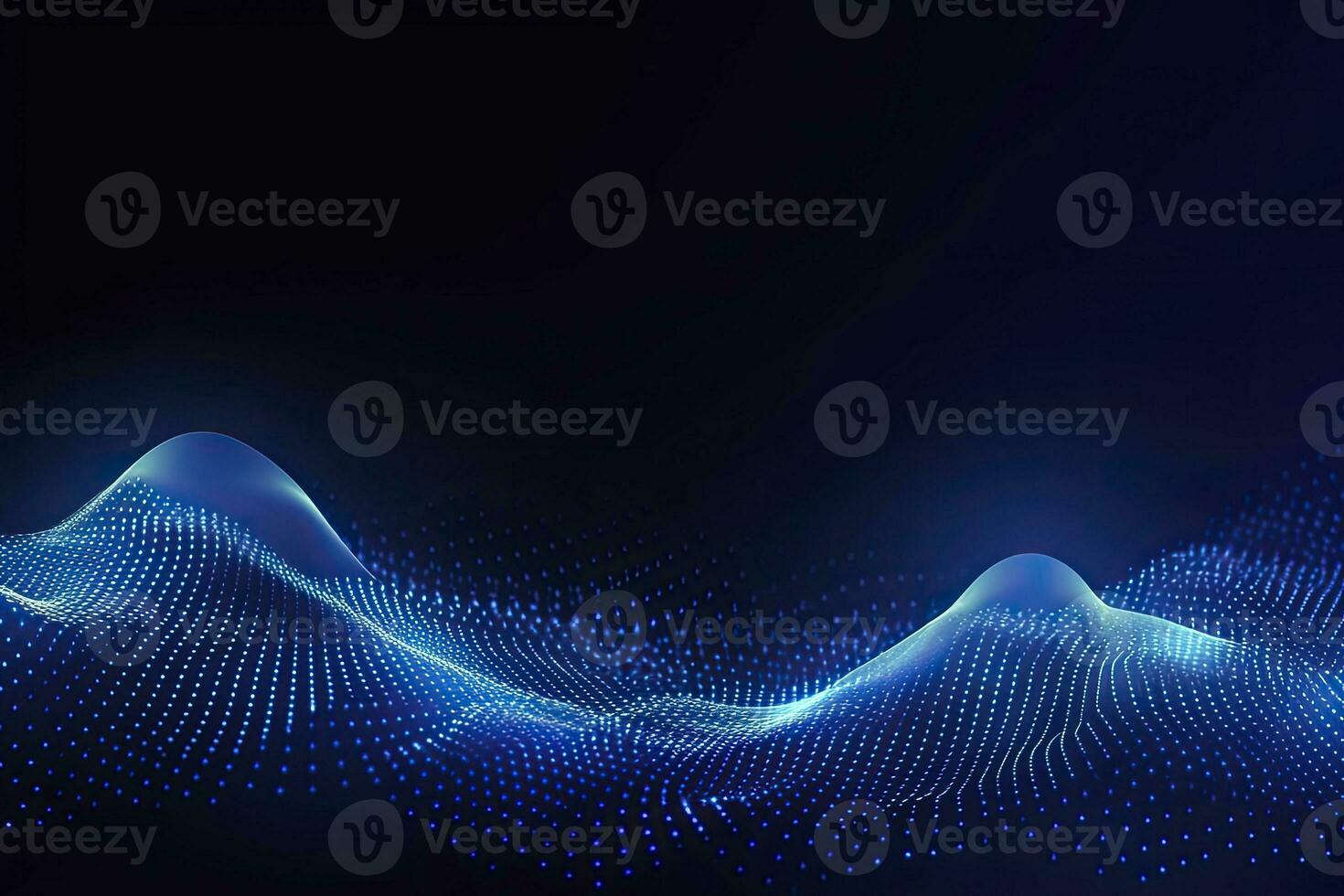 AI generated Dynamic blue particle wave. Abstract sound visualization. Digital structure of the wave flow of luminous particles. AI Generated. photo