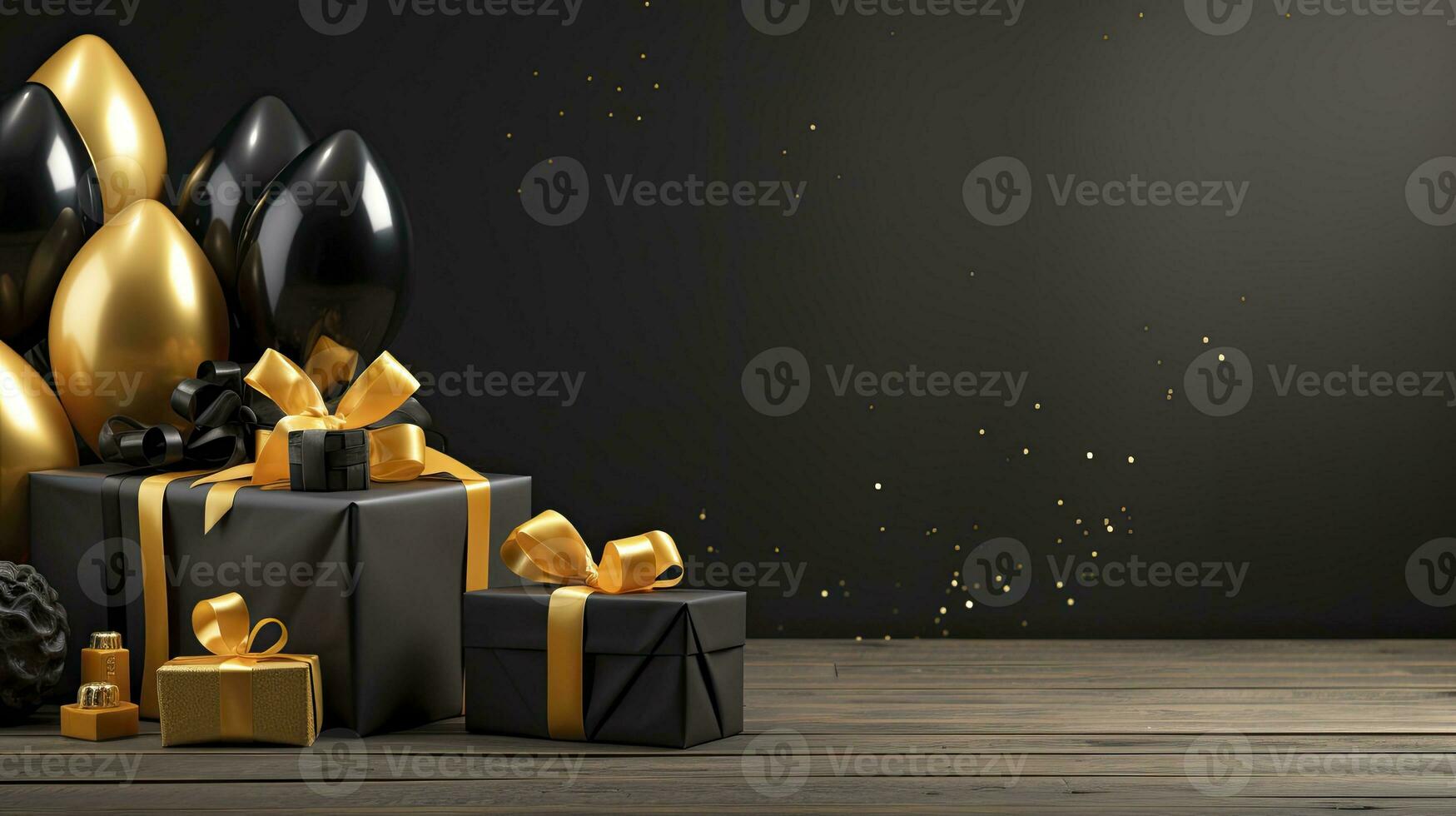 AI generated Black Friday sale banner with ballon and gift box space for text. AI Generated photo