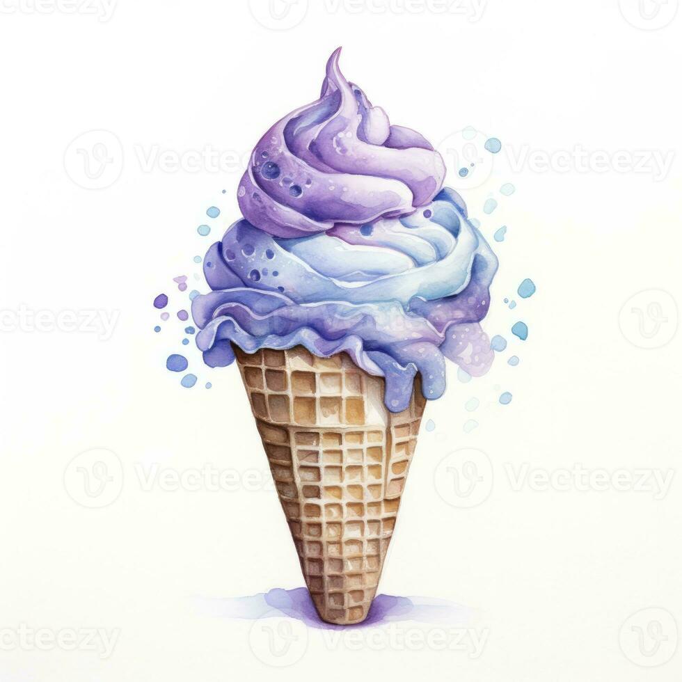 AI generated Watercolor ice cream in a waffle cone. AI Generated photo