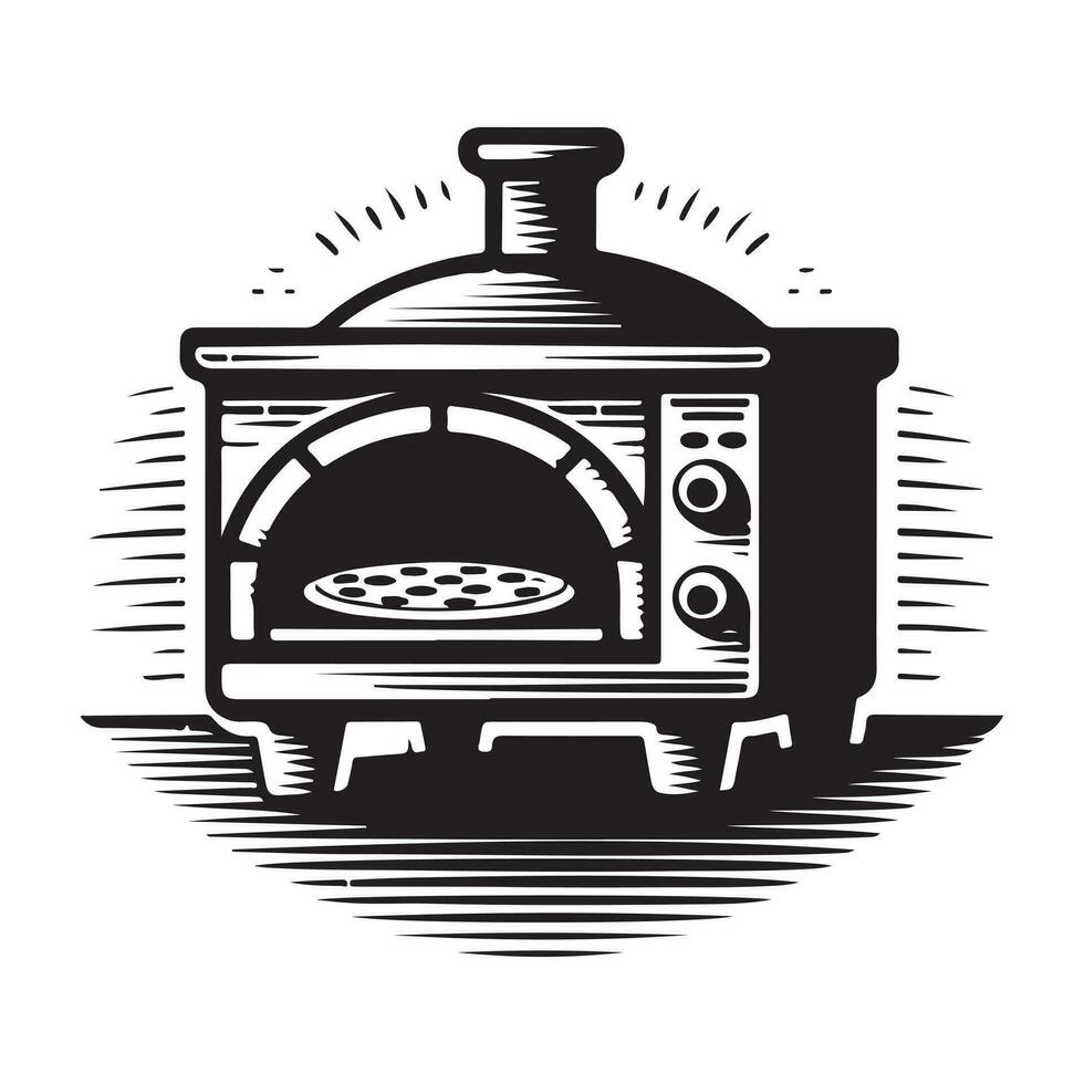 vintage hand drawn illustration logo of traditional stone pizza oven vector