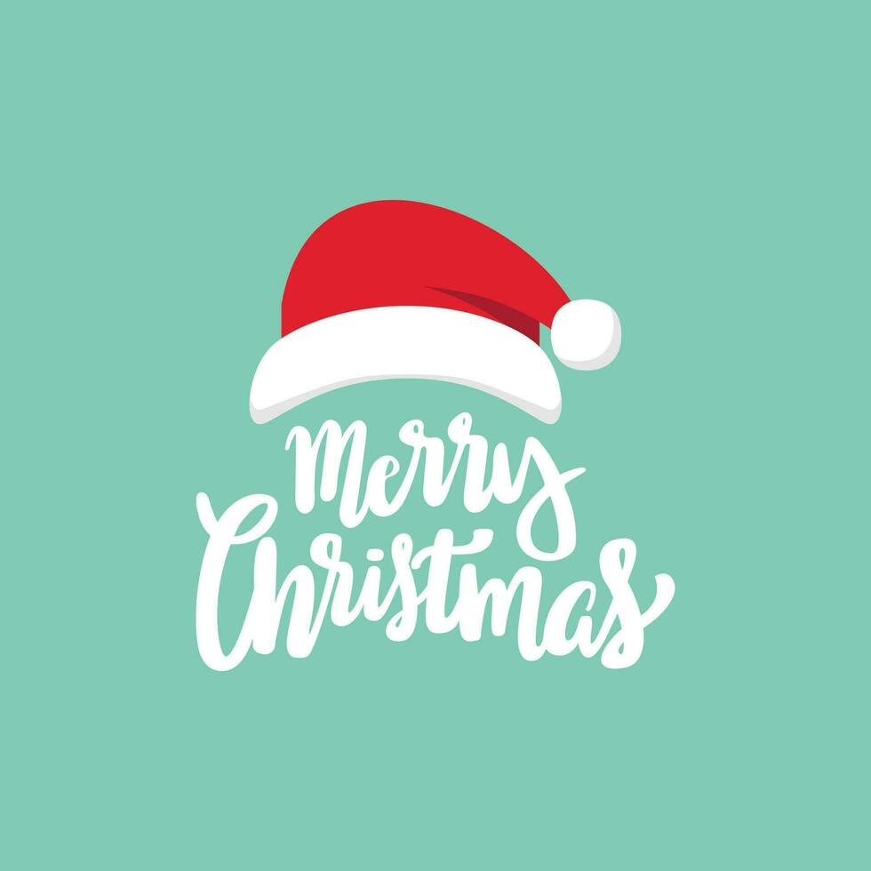 Merry Christmas label with Santa hat vector