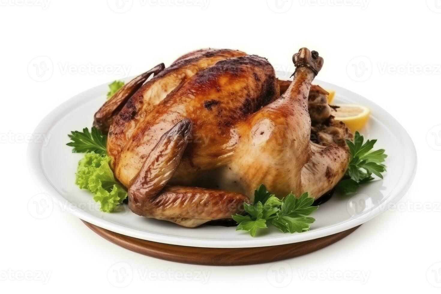 AI generated Roasted chicken on isolated white background. AI Generated photo